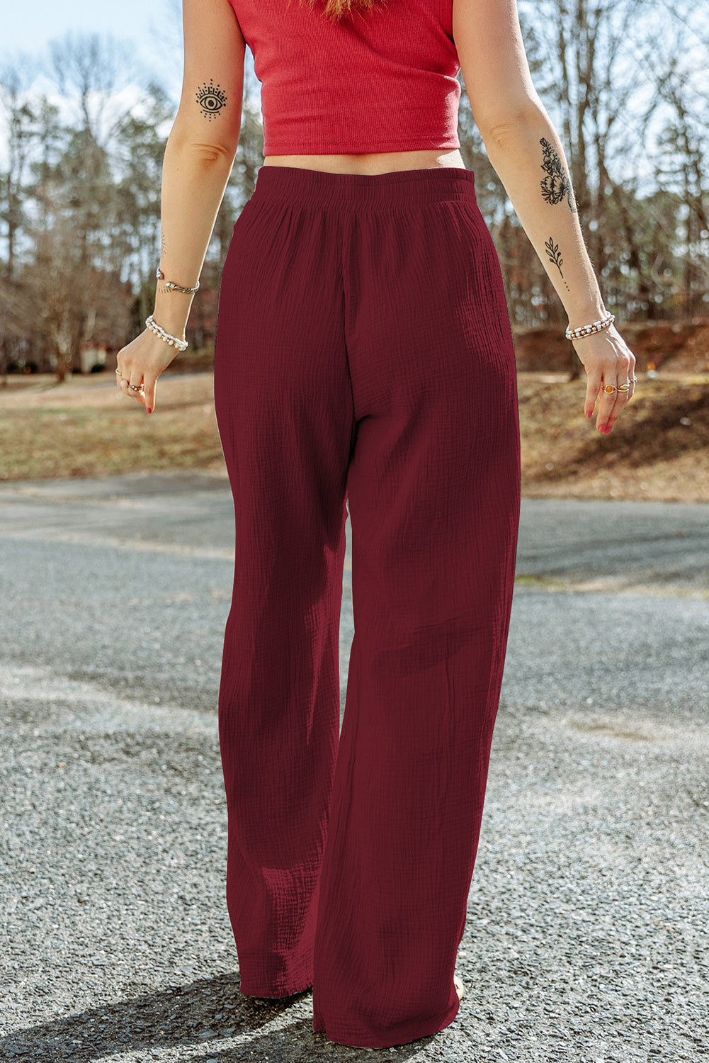 Texture Tied Wide Leg Pants