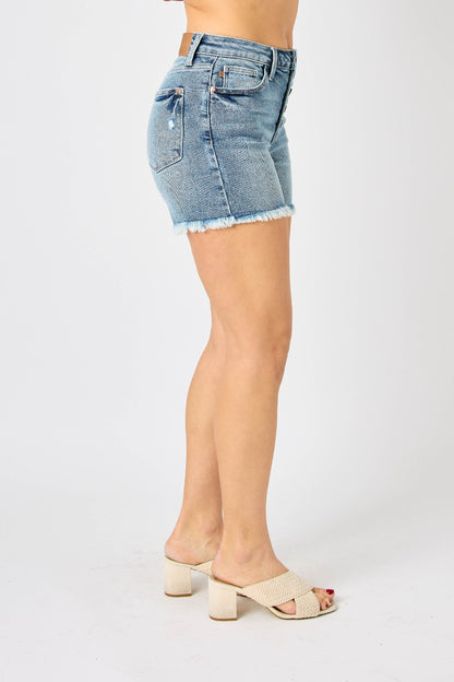 Judy Blue Full Size Button Fly Raw Hem Denim Shorts