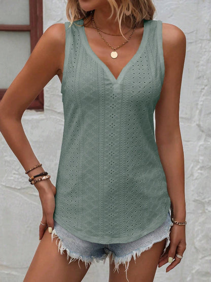 Eyelet V-Neck Wide Strap Tank