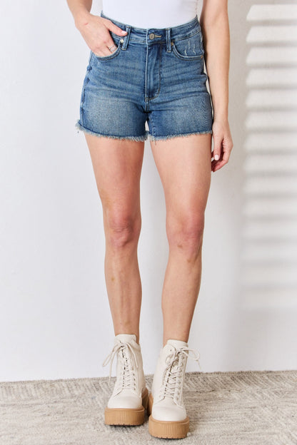 Judy Blue Full Size Tummy Control Fray Hem Shorts