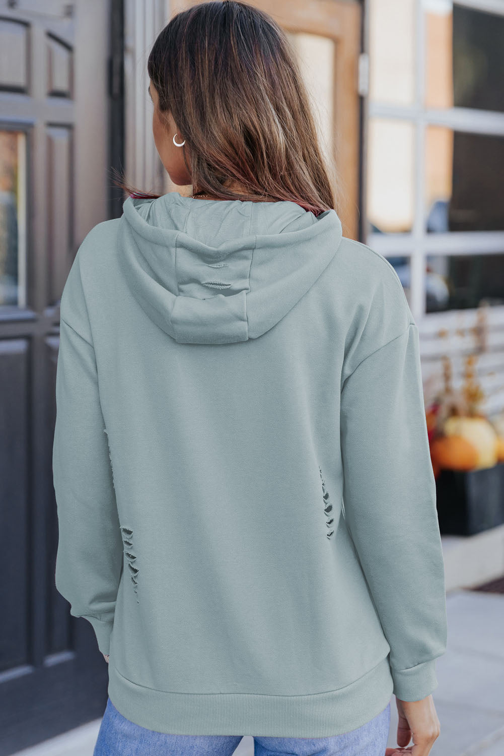 Cutout Dropped Shoulder Hoodie